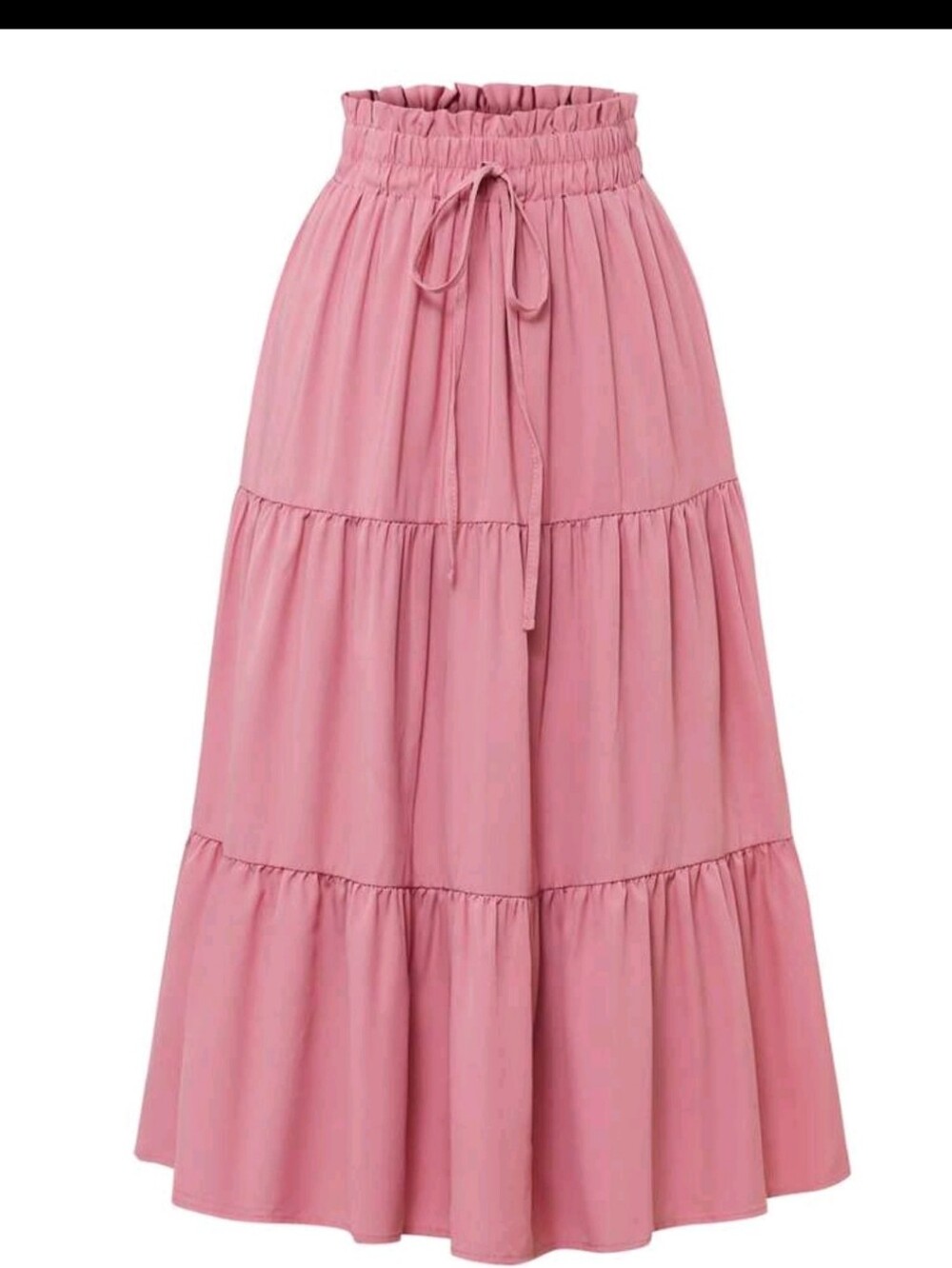 Pink Tiered Maxi Skirt with Drawstring Waist
